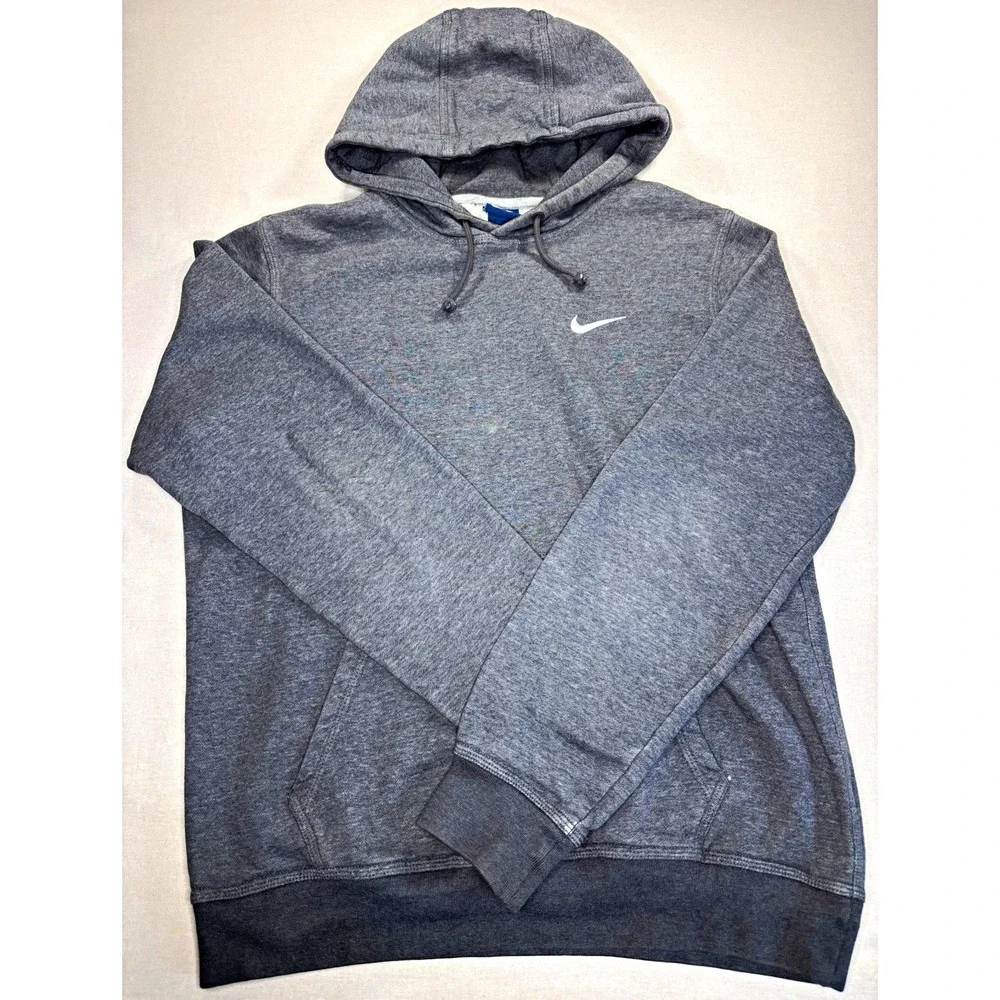Nike Men's Gray Pullover Hoodie Sweatshirt, Logo, Cotton Blend Fleece, M
